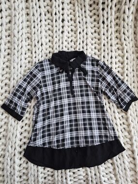 Faith and Joy Black and White Plaid Women's Tunic with Contrast Collar